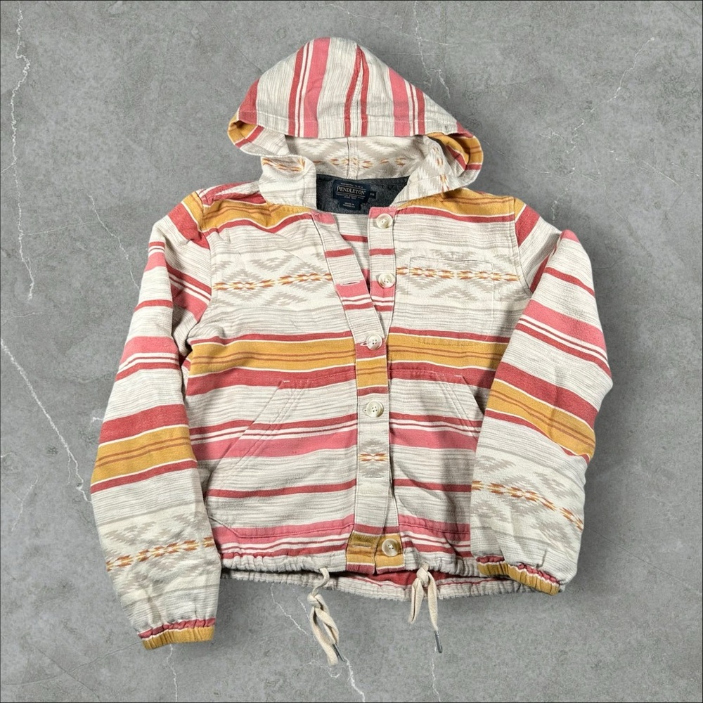 Pendleton Hoodie Womens XS Pink White‎ Aztec Lightweight Navajo Western Shacket